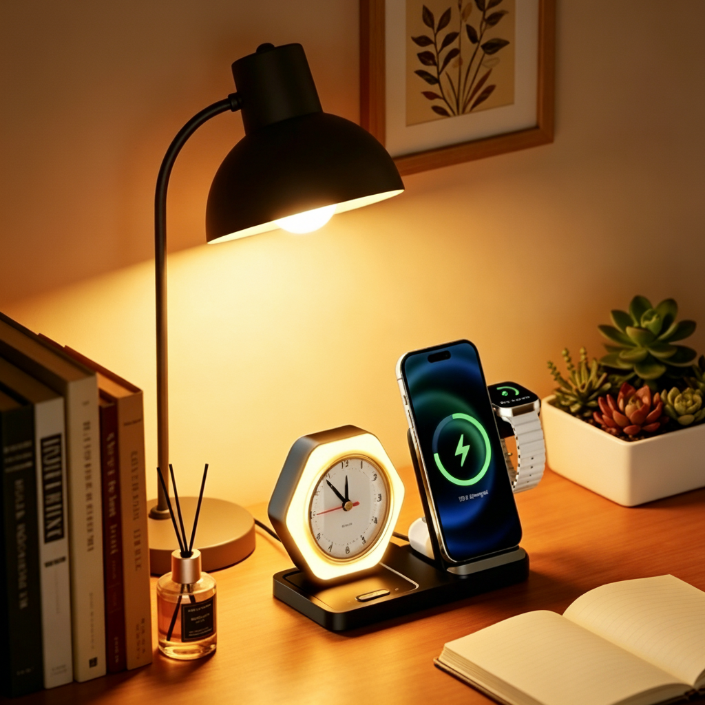 15W Foldable Wireless Charger with Clock and Night Light