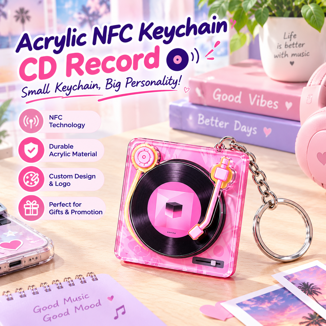 Acrylic NFC CD Record Keychain