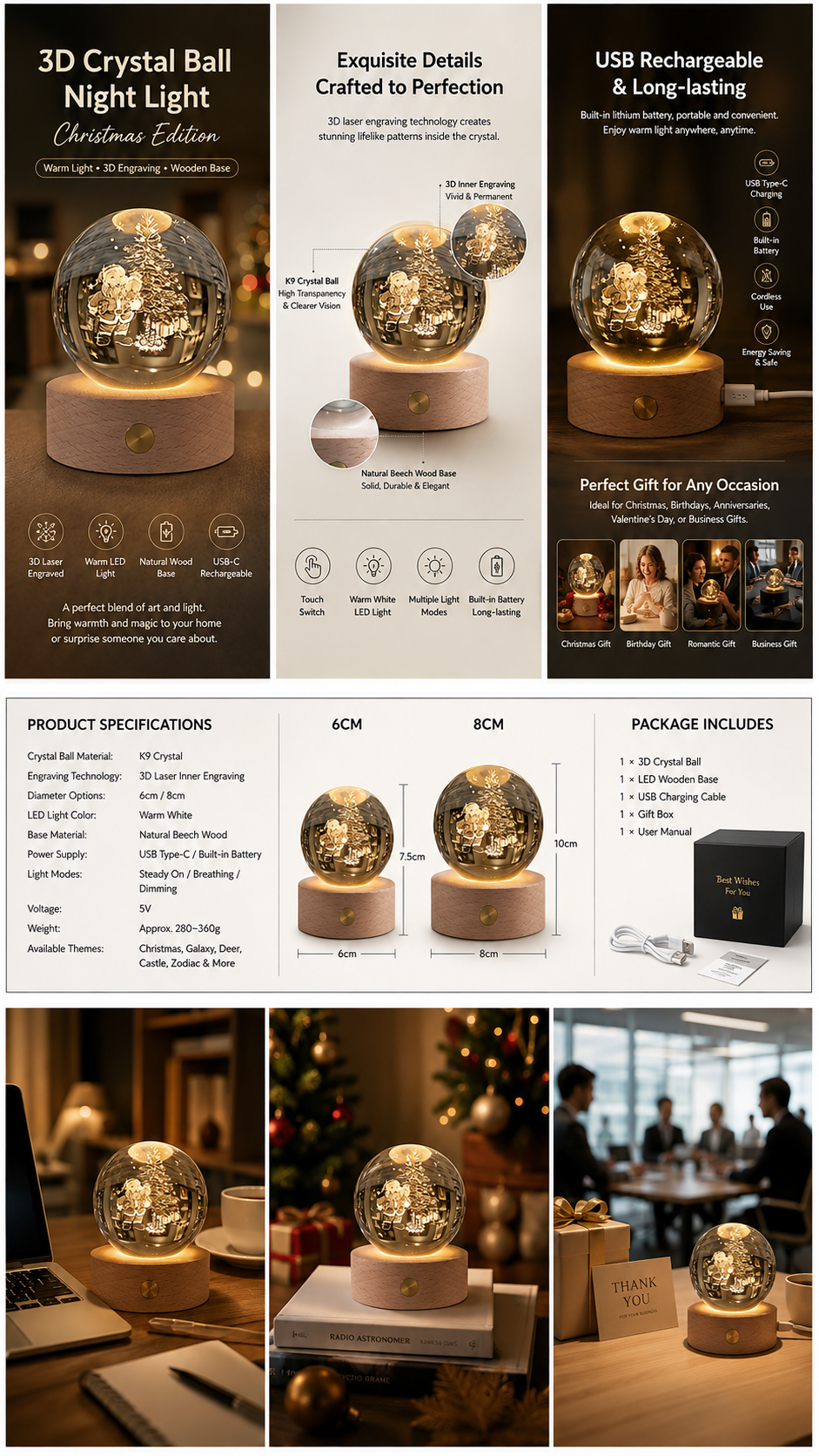 3D Custom engraved Crystal Ball