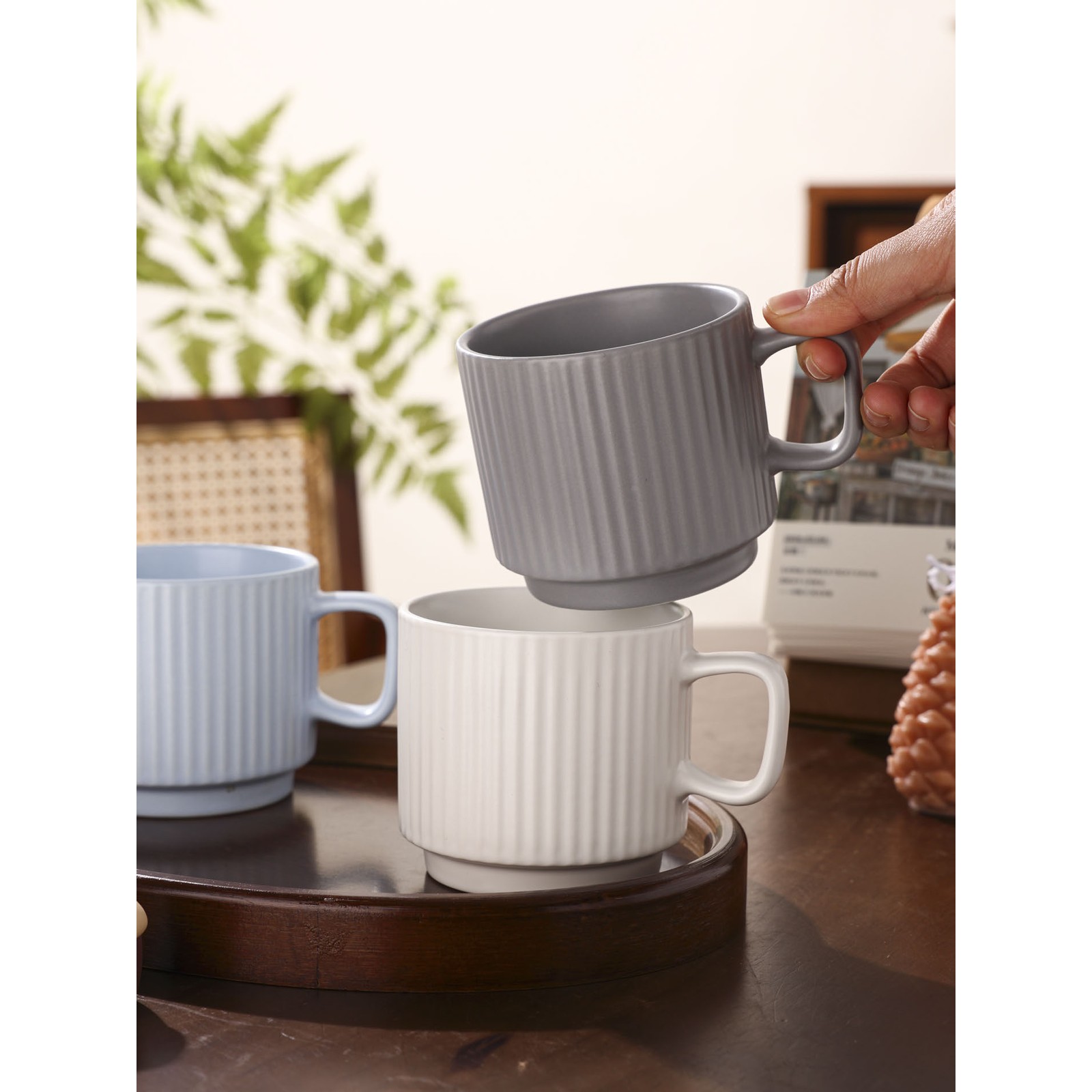 Custom Ribbed Stacking Ceramic Mug