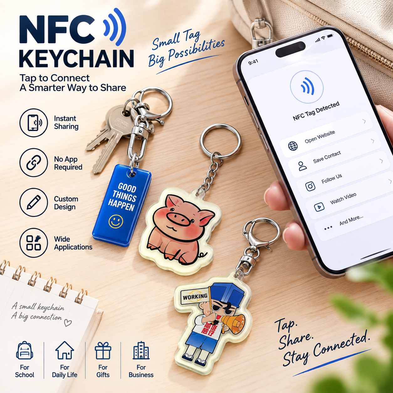 Custom Acrylic NFC Keychain NTAG213 NTAG215 NTAG216